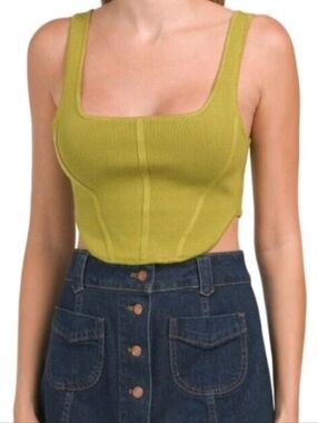 House of Harlow 1960 Olive Green Ribbed Corset Crop Top